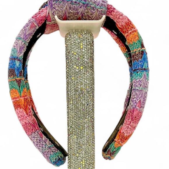 Lele Sadoughi Multicolored Rainbow Raffia Straw Knot Headband Beachy Dopamine main image 4